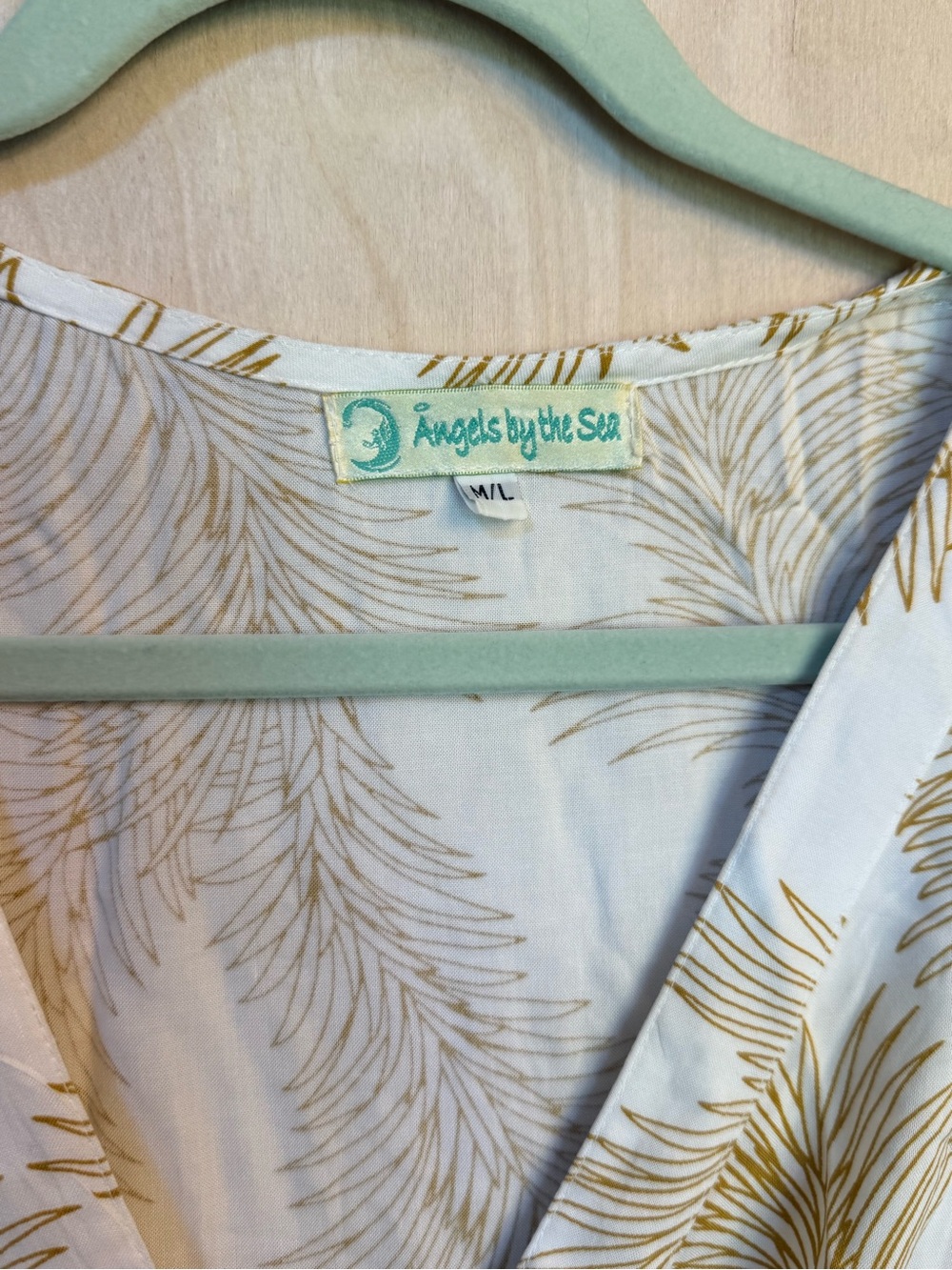 Cream and Tan Palm-Print Wrap Dress - Picture 2 of 7